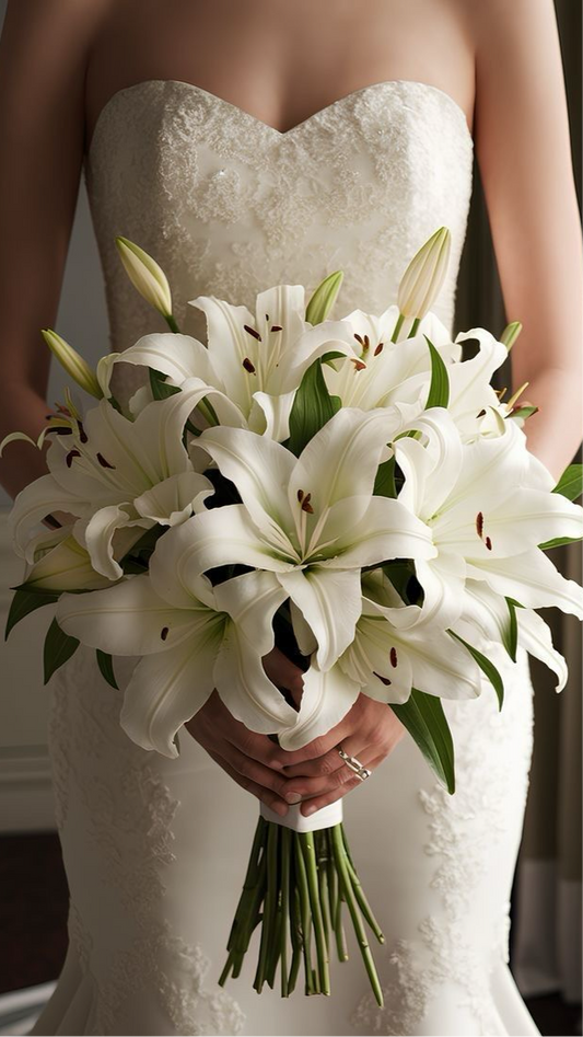 Elegant Pure Lilies Bridal Bouquet